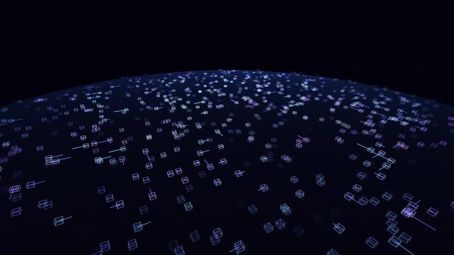 Dense solid-state memory grid executes hyper-velocity data sorting with cyan and magenta geometric trails. Visualizes processor optimization. Ideal for semiconductor and electronics brand content.