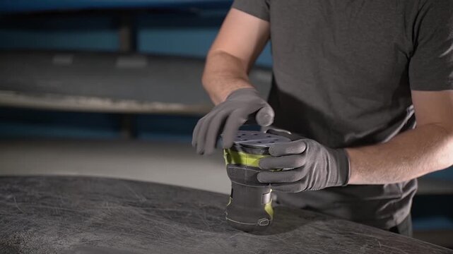 Boat repair. Grinding wheel. Carbon fiber. Slow motion video. . High quality 4k footage