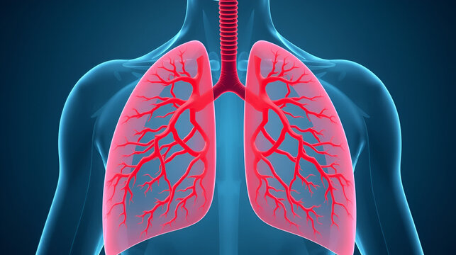 Abstract Lungs with red human bronchial tree structure. Lungs anatomy,left and right bronchus, bronchioles,Medicine cure tuberculosis, pneumonia, asthma. Abstract health care medical concept.
