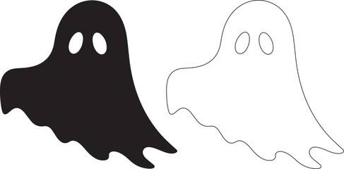 Obraz premium Ghost icons, spooky silhouettes, black and white, vector illustrations, Halloween elements