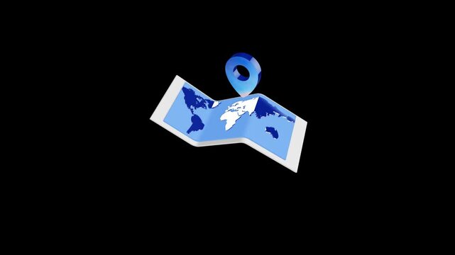 World map icon on a folded digital tablet with a location pin marker for global logistics and international travel tracking concepts in 3D style