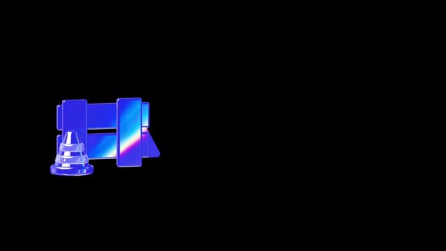 Blue 3D construction barrier and safety cone icon placed on the left side of a wide black background with ample negative space for text and design