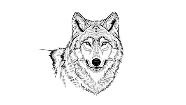 Detailed monochrome illustration of a wolf head vector graphic style
