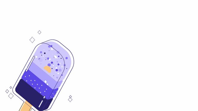 Ice cream bar graphic with a celestial purple night theme showing a moon and stars on a wooden stick in a clean contemporary vector illustration style for seasonal design