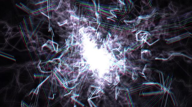 Chaotic fiber optic capillary networks writhe as hyper-velocity RGB chromatic aberration data pulses simulate catastrophic optical signal degradation. Ideal for cybersecurity explainer videos.
