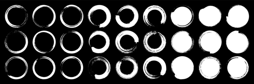 Grunge circles, brush strokes, lines, ink smudges, hand-drawn scribble shapes. Handmade sketchy marks, acrylic stains, charcoal streaks. Paint textures, dry brush effect. Vector illustration