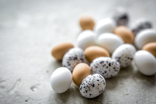 Eggs and flower for easter on white background top veiw mock-up