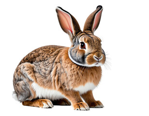 Obraz premium Brown and white rabbit sitting on white background with detailed fur texture