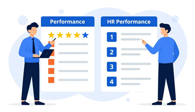 Employee performance evaluation and HR assessment rating system illustration