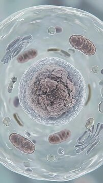 Stem cell, intricate cellular organism undergoing crucial biological differentiation, vital for regenerative medical therapy, showing complex internal structure, essential for human growth.