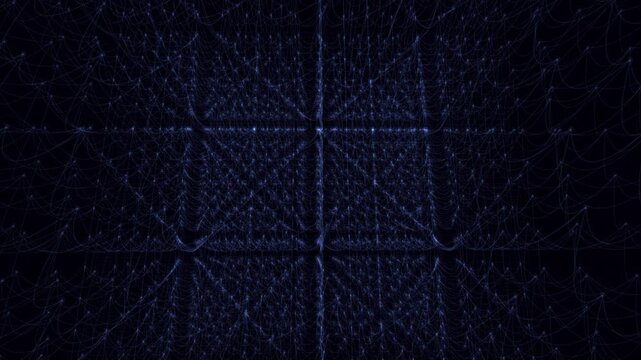 dense 3D layered network mesh pulses with a bi-directional electric blue and crimson data wave. This micro-scale backpropagation algorithm visual is ideal for AI and cloud infrastructure content.