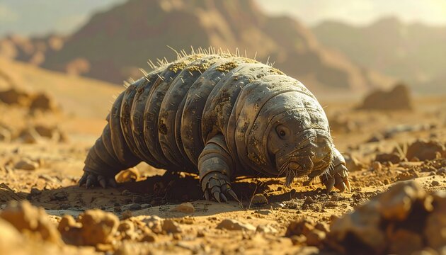 Incredible Tardigrade Crawling on Arid Desert Ground, Showcasing Extreme Resilience and Survival Adaptations