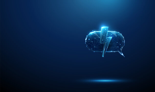 3d speech bubble with lightning bolt inside. Instant messaging, rapid response, real-time interaction, dynamic discussion, high-speed data exchange, breaking news concept.