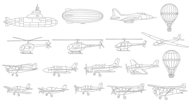 Collection of various aircraft and airborne vehicles illustrations