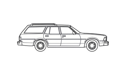 Obraz premium Classic Station Wagon Car Outline Drawing - Vintage Vehicle Vector Art