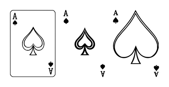 Playing card set with striking Ace of Spades design featuring ornate motifs, black and white line art, vintage iconography with spade symbol and royal chip