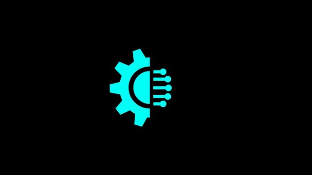 Tech Gear and Circuit Icon animation. AI Automation Engineering video. Industry 4.0 Symbol on transparent background with alpha channel