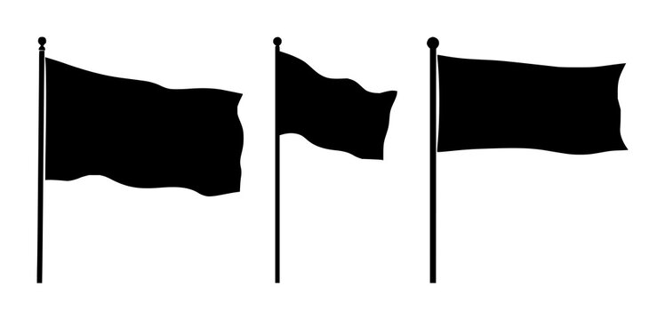 Flag on pole set with simple silhouette illustration of a rectangular banner on a vertical pole featuring flags, poles, national symbols with vector and graphic