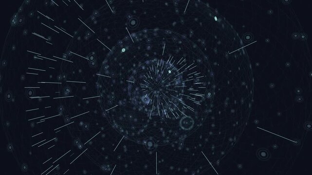 Macro-scale holographic blueprint of an orbital data nexus uploading information. Cyan data streams flow outward through concentric architectural shells. Works as a premium tech presentation 