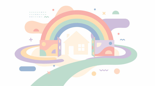 Child's Home Rainbow, Abstract Pastel Forms, Missing Children's Hope, Flat Vector Muted Palette, Modern Digital Art