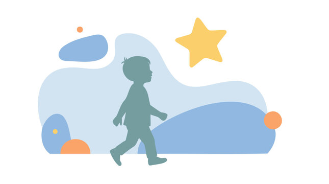 Child Silhouette Walking, Star, Shapes, Missing Children's Hope, Flat Minimalist Pastel, Vector Illustration, Isolated.