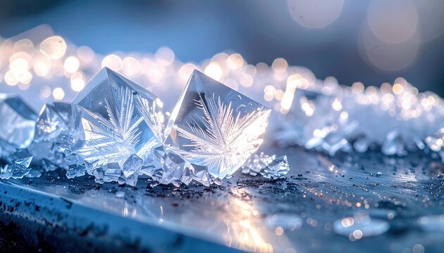 Intricate Ice Crystals Forming Delicate Patterns on a Cold Surface