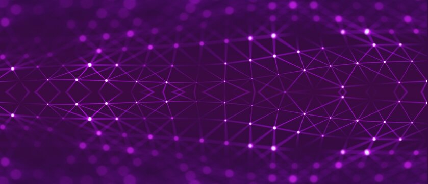 Abstract purple digital network vector illustration representing data connection and technological innovation, perfect for science, business, and futuristic design projects.