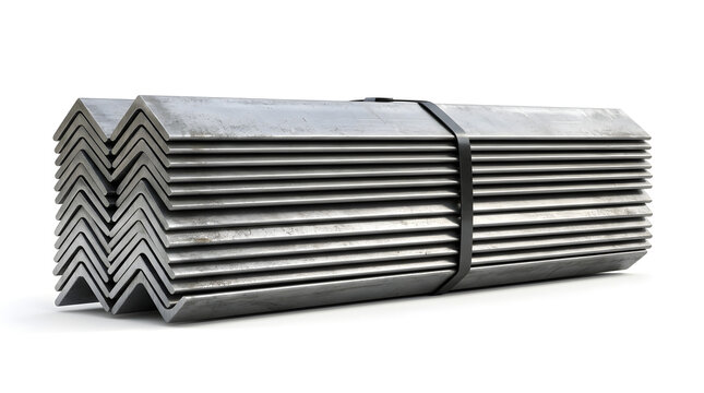 Bundle of Steel Angle Bars Tied Together Isolated on White Background L Shape Metal Profiles for Construction Industry