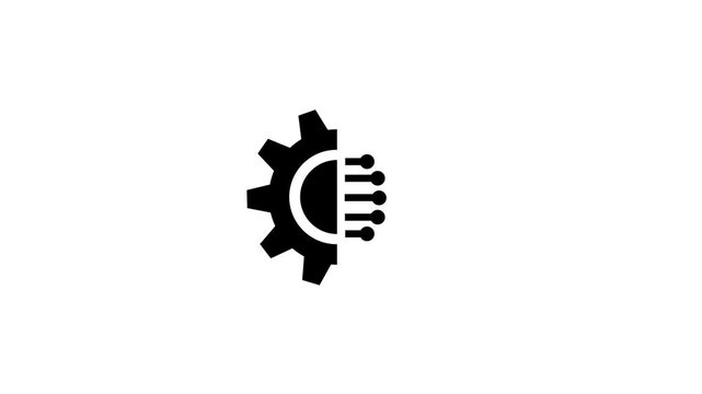 Tech Gear and Circuit Icon animation. AI Automation Engineering video. Industry 4.0 Symbol on white background