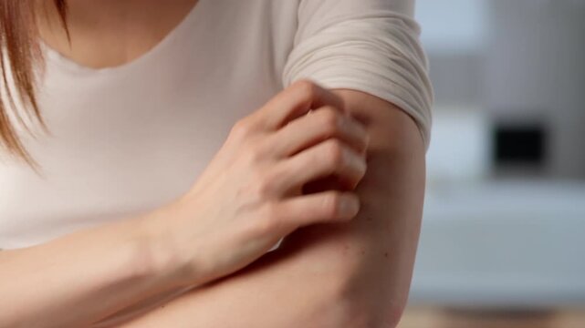 Caucasian Woman Suffering From Persistent Itchy Skin And Dermatitis