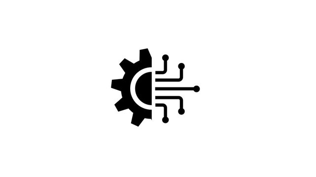 Tech Gear and Circuit Icon animation. AI Automation Engineering video. Industry 4.0 Symbol on white background
