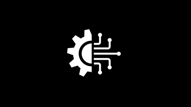 Tech Gear and Circuit Icon animation. AI Automation Engineering video. Industry 4.0 Symbol on black background
