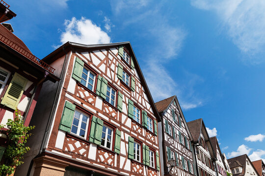 Historic half timbered houses in Schiltach Black Forest Germany on sunny day