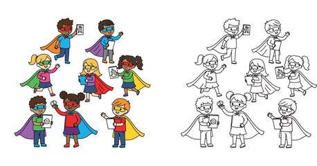 Naklejka premium Diverse Superhero Kids with Positive Messages - Empowerment and Learning