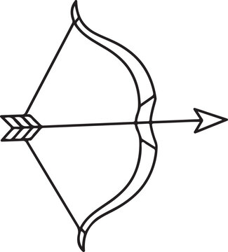 Bow and arrow line art illustration, archery sports vector icon, minimalist longbow drawing isolated on white