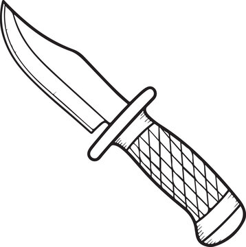 Hunting knife line art illustration, tactical survival knife vector icon, minimalist blade drawing isolated on white