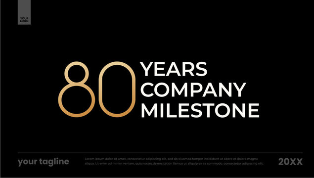 80 years company milestone gold minimal anniversary logo banner template