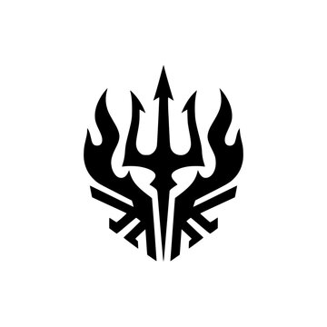 Trident logo illustration with wings and flame elements