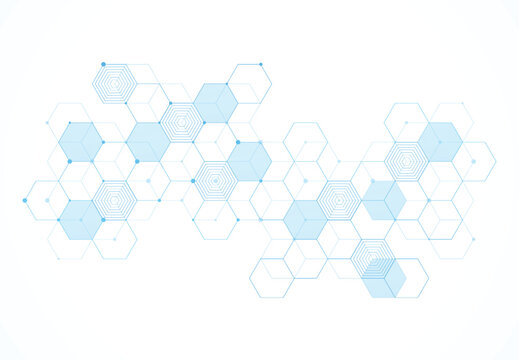 Abstract hexagonal molecular structures in technology background and science style. Medical design. Vector illustration