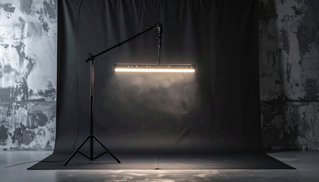 Portable video light panel on a studio stand with smoky atmospheric effect