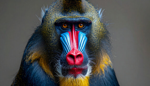 Cinematic 4K Shot of an Alpha Mandrill with Saturated Facial Pigmentation