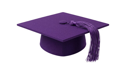 Purple graduation cap with tassel on transparent background