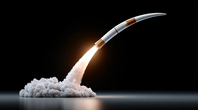 A satellite launching into space (&agrave;&cedil;&ordf;&agrave;&cedil;&middot;&agrave;&sup1;&circ;&agrave;&cedil;&shy;&agrave;&cedil;&ndash;&agrave;&cedil;&para;&agrave;&cedil;&Dagger; RKLB), fire and smoke blurred into a powerful upward surge, long exposure night shot