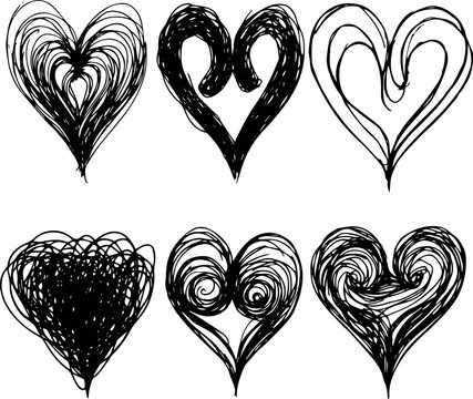 Messy Heart Doodle Vector Illustration Rustic Hand Drawn Love Symbols