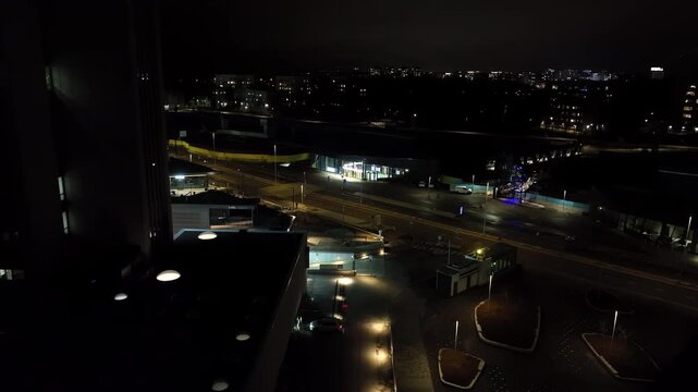 Aerial night view of Keh&auml; I (Route 101) highway interchange in Keilaniemi, Espoo.