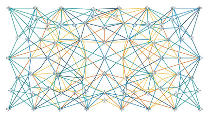Obraz premium Dynamic visualization of an interconnected air travel system with aircraft icons forming a complex global transportation grid.