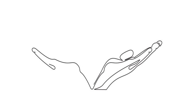 Animated self drawing of continuous line draw of Dental servises. Dentistry concept. Dental insurance. Dental care, taking care of teeth. holding in hands tooth icon and medicine icons. Full length on