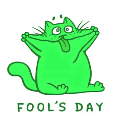 Fototapeta premium Funny Green Cartoon Cat Illustration 