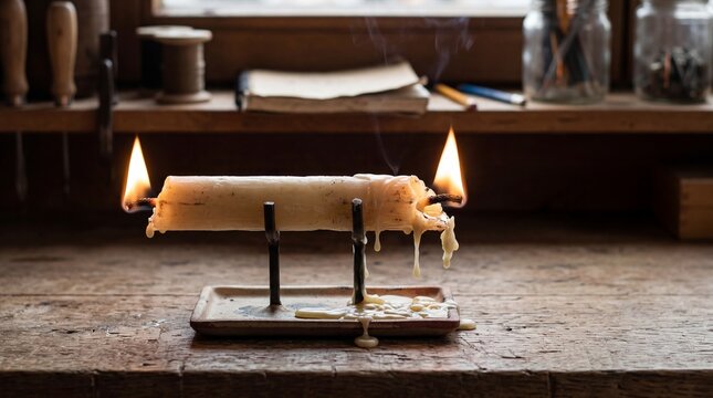 Candle burning at both ends, melting wax, representing exhaustion and overwork