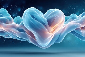 Fototapeta premium Blue heart-shaped energy field with flowing particles, abstract digital art for love and future